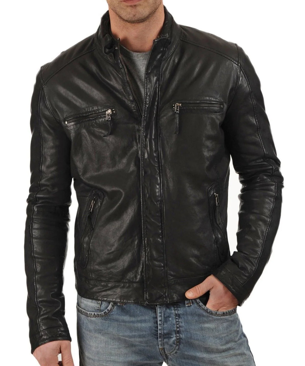 Men Lambskin Genuine Leather Jacket MJ 02
