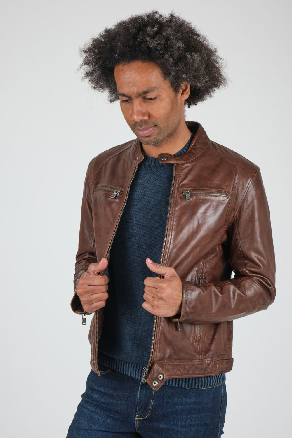 Men Genuine Leather Jacket MJ113 SkinOutfit