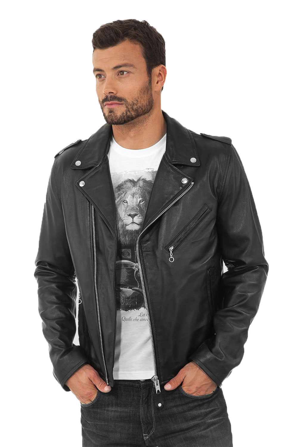 Men Genuine Leather Jacket MJ120 SkinOutfit