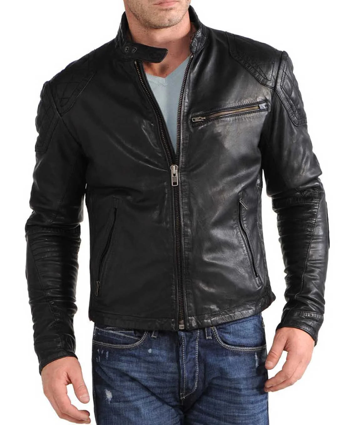 Men Lambskin Genuine Leather Jacket MJ122