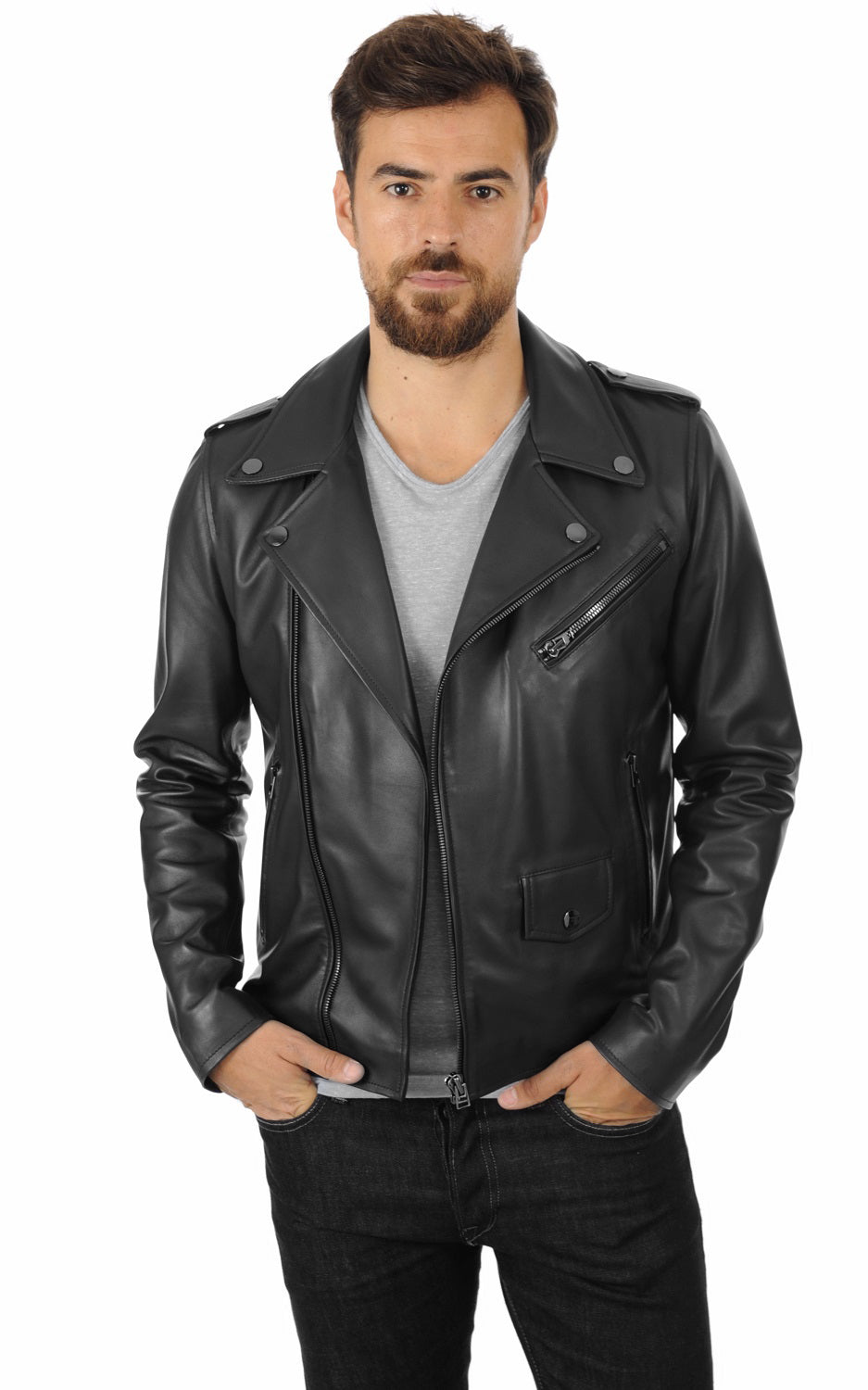 Men Genuine Leather Jacket MJ122 SkinOutfit
