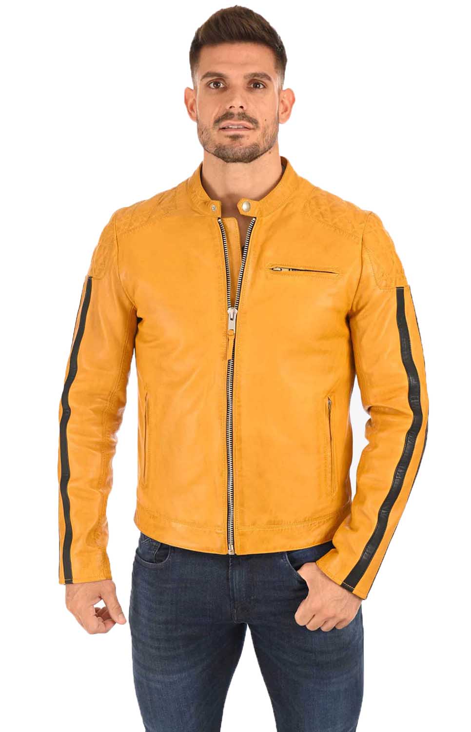 Men Genuine Leather Jacket MJ123 SkinOutfit
