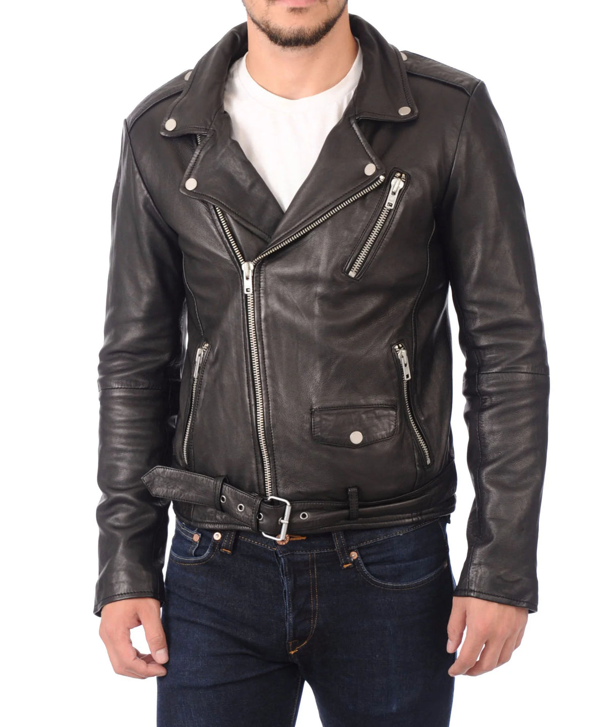 Chaqueta de piel de cordero auténtica para hombre MJ140 