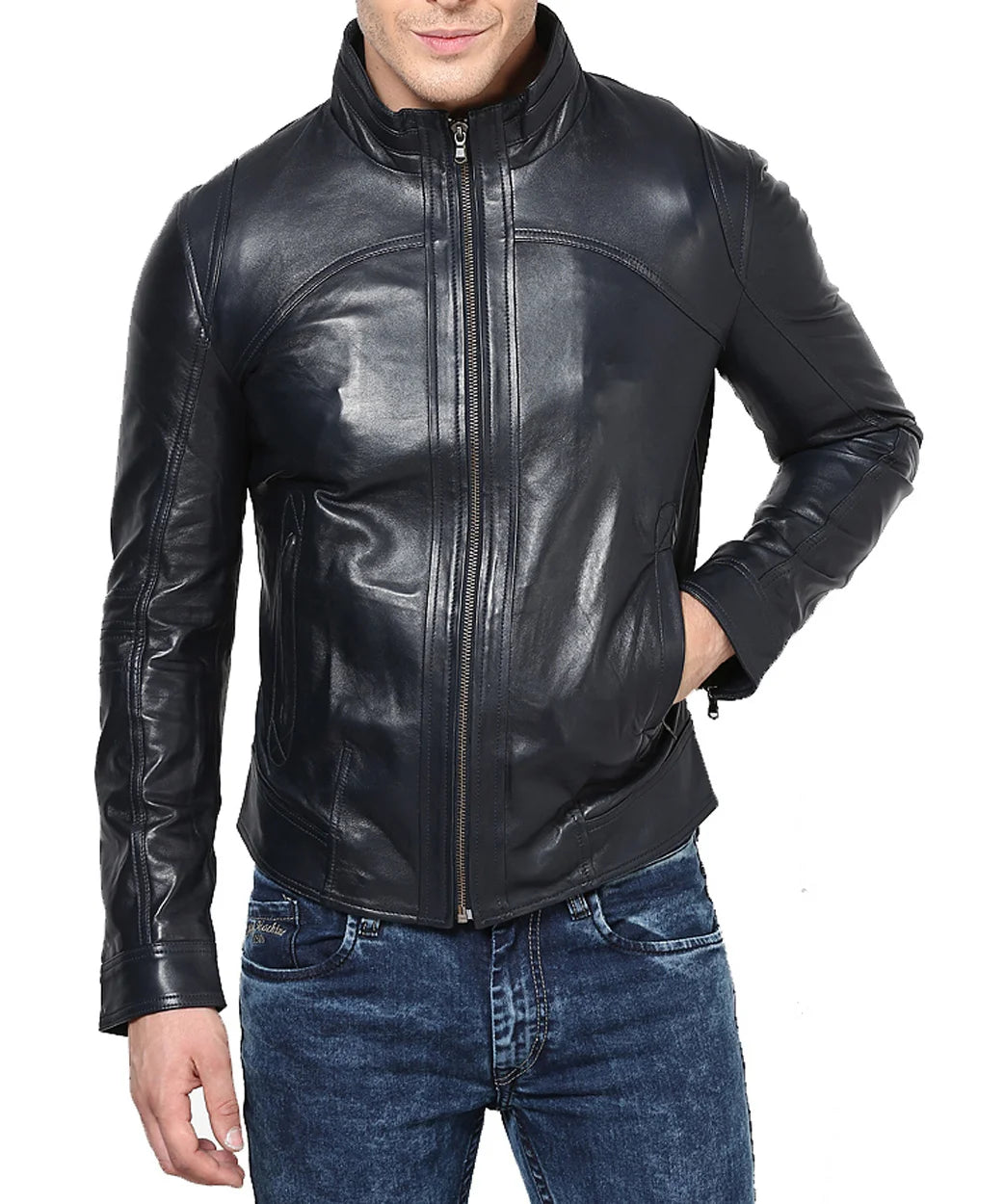 Chaqueta de piel de cordero auténtica para hombre MJ144 
