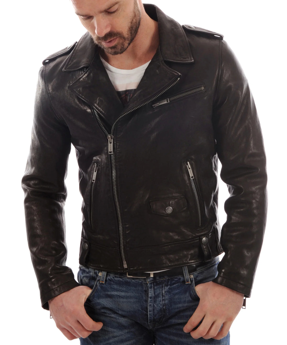 Men Lambskin Genuine Leather Jacket MJ146