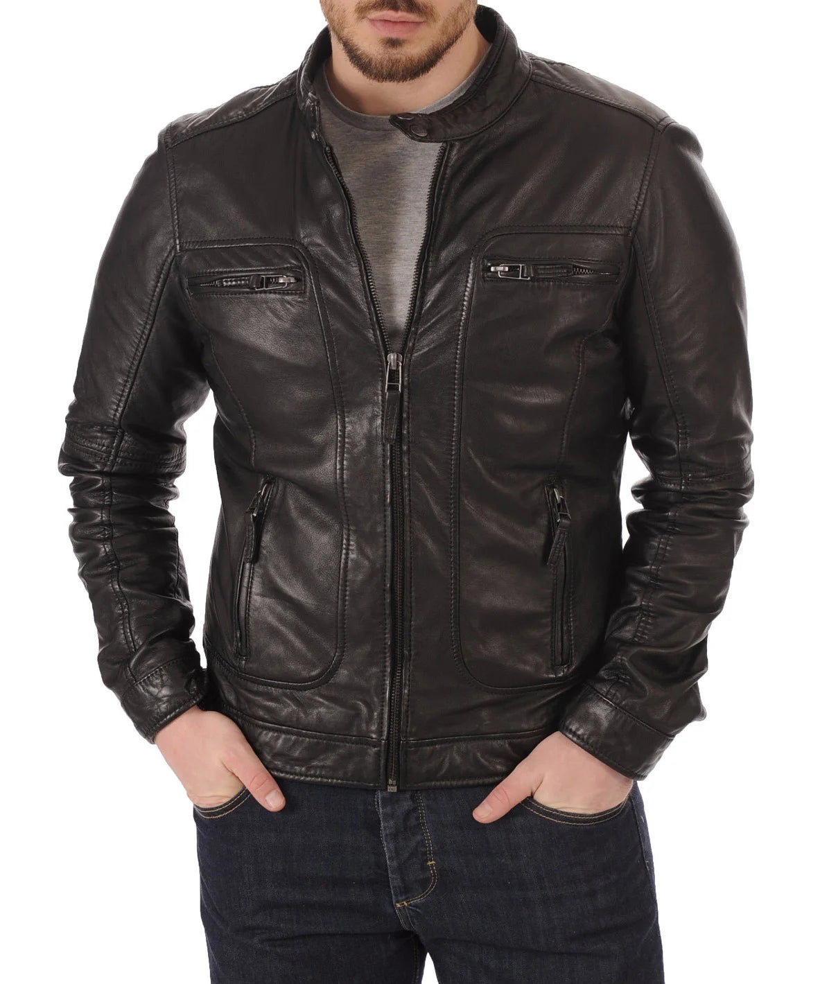 Men Lambskin Genuine Leather Jacket MJ149