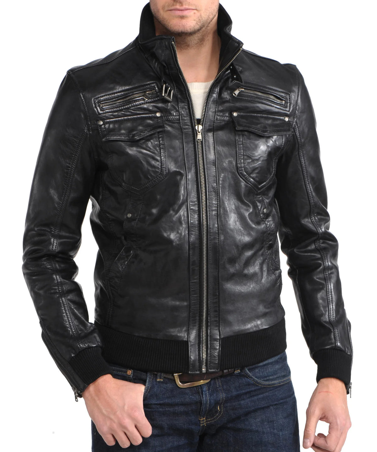 Men Lambskin Genuine Leather Jacket MJ153