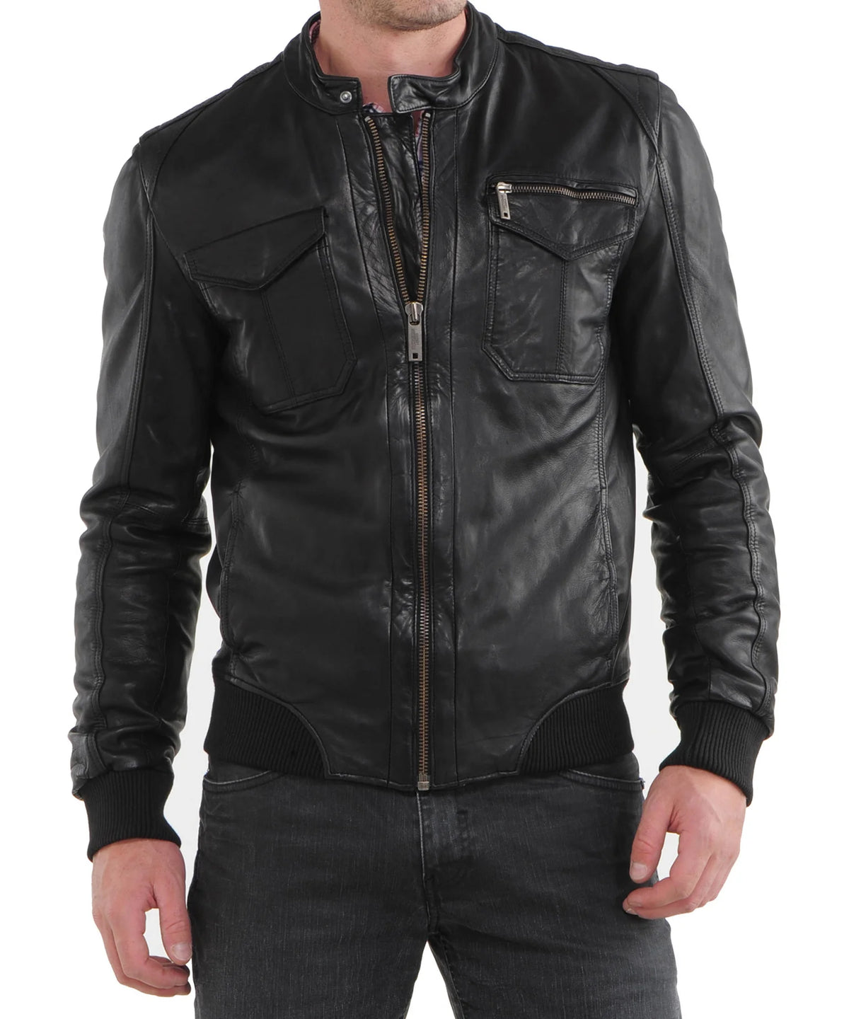 Men Lambskin Genuine Leather Jacket MJ154