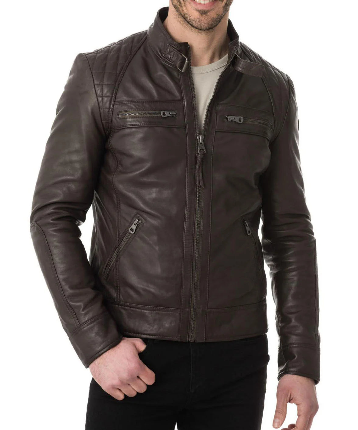 Chaqueta de piel de cordero auténtica para hombre MJ167 