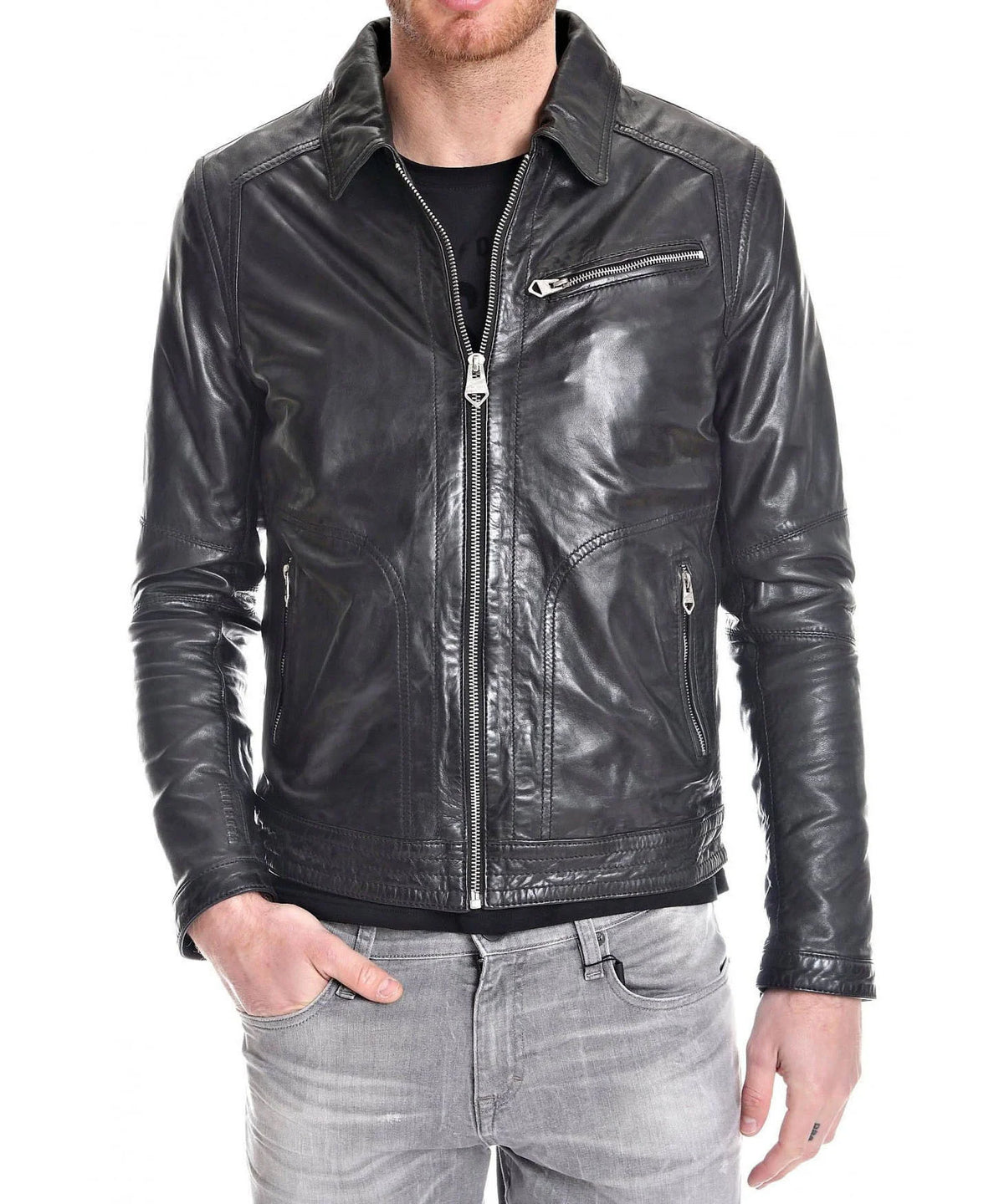 Men Lambskin Genuine Leather Jacket MJ176