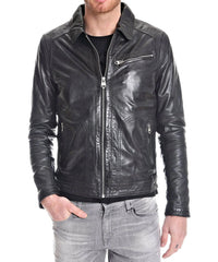 Men Lambskin Genuine Leather Jacket MJ176