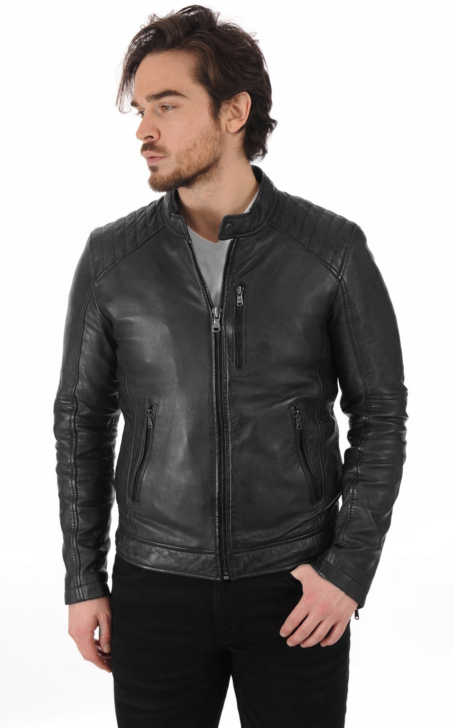 Men Genuine Leather Jacket MJ 47 SkinOutfit