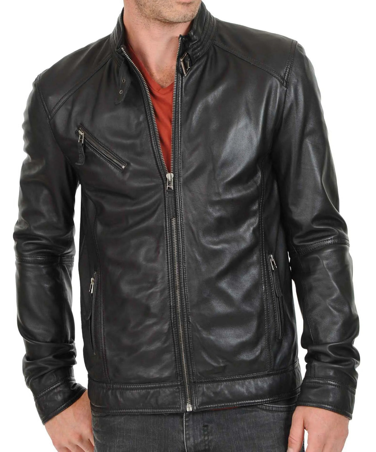 Men Lambskin Genuine Leather Jacket MJ 47