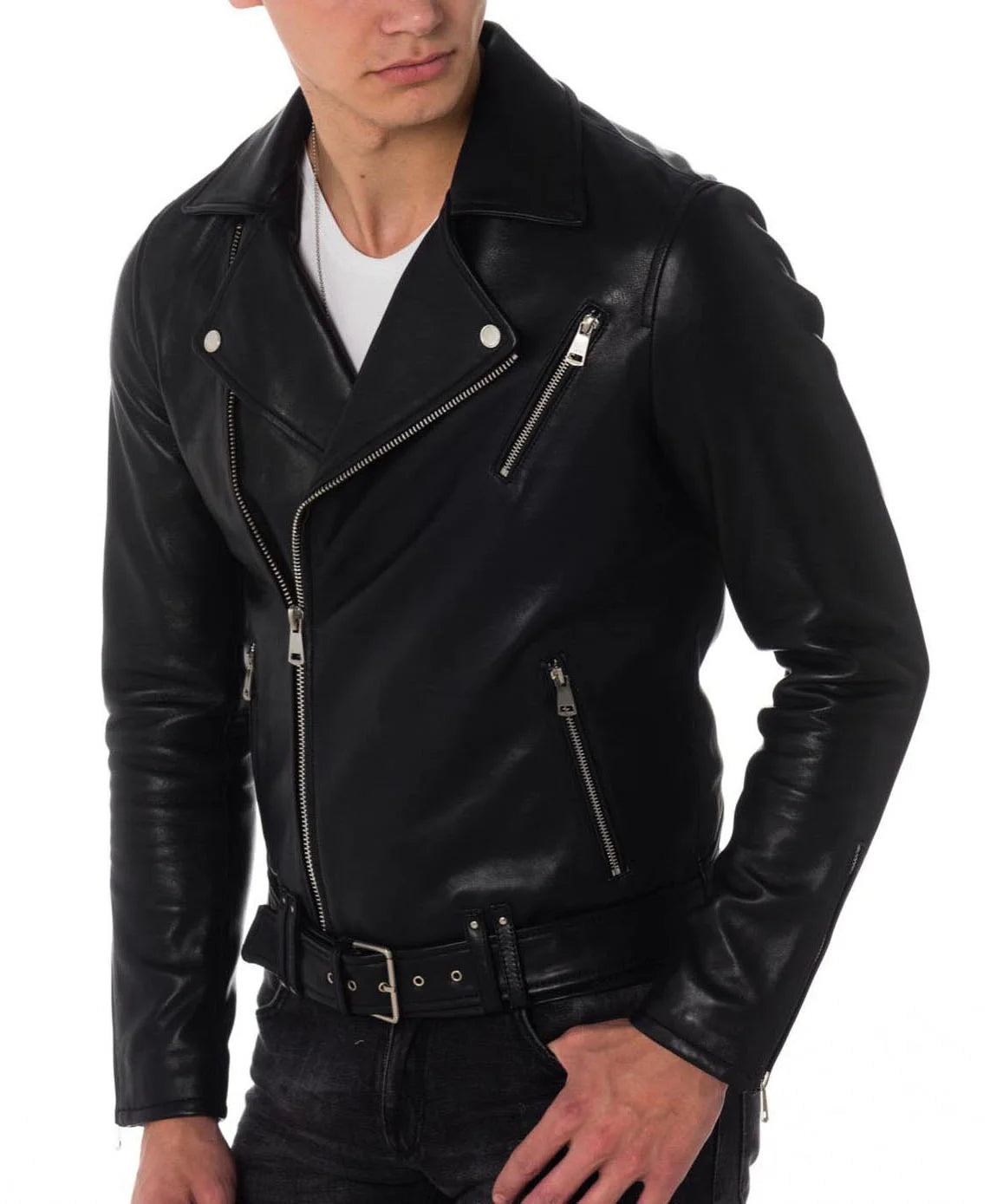 Men Lambskin Genuine Leather Jacket MJ 49
