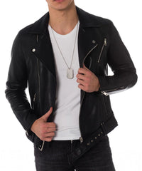 Men Lambskin Genuine Leather Jacket MJ 49