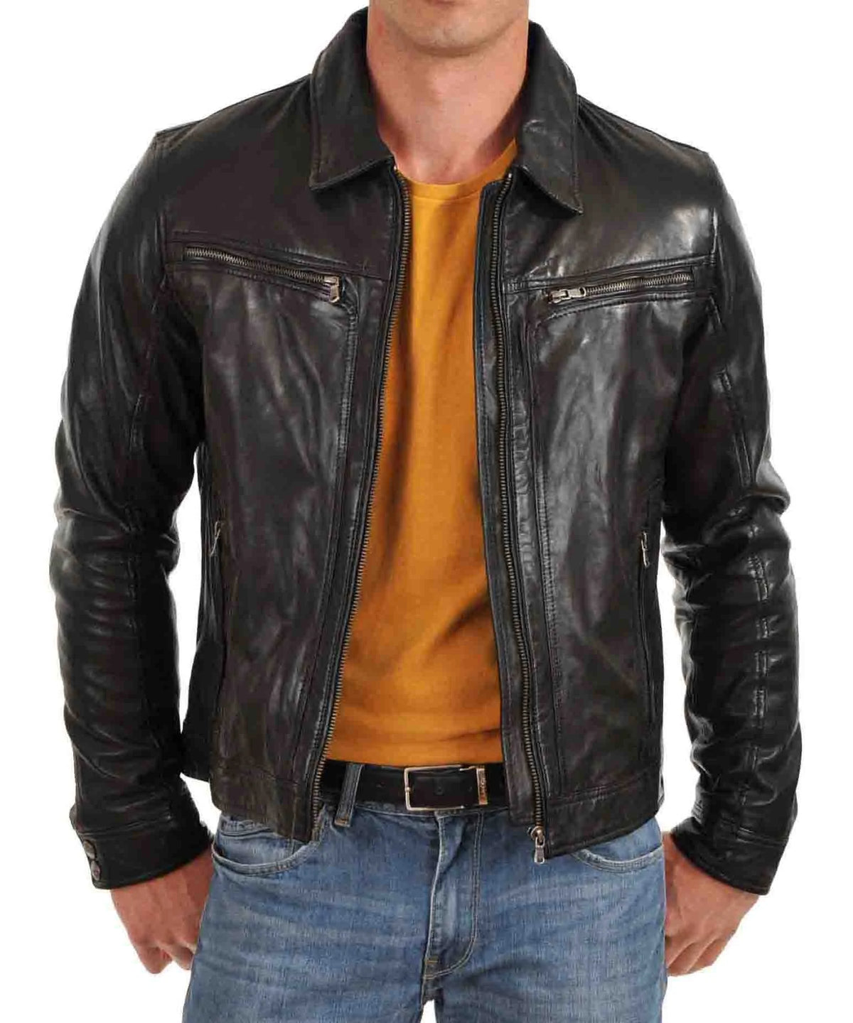 Men Lambskin Genuine Leather Jacket MJ 55