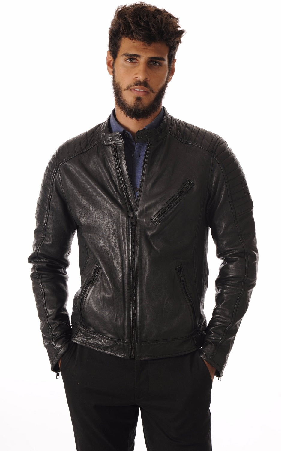 Men Genuine Leather Jacket MJ 61