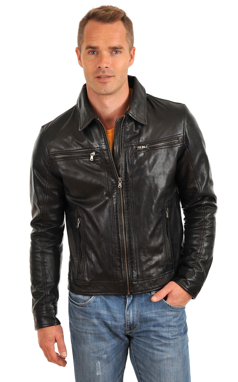 Men Genuine Leather Jacket MJ 64