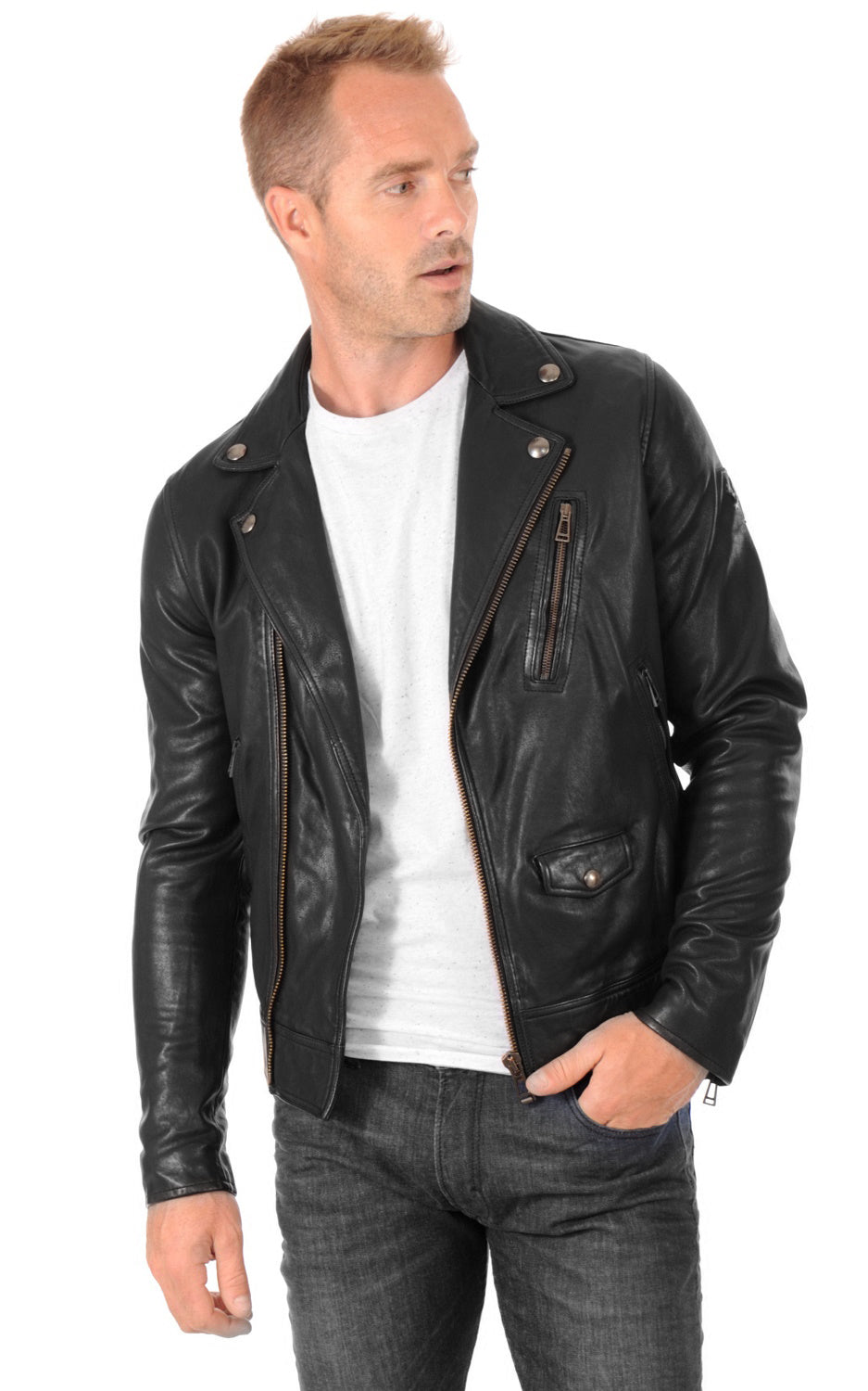 Men Genuine Leather Jacket MJ 65 SkinOutfit