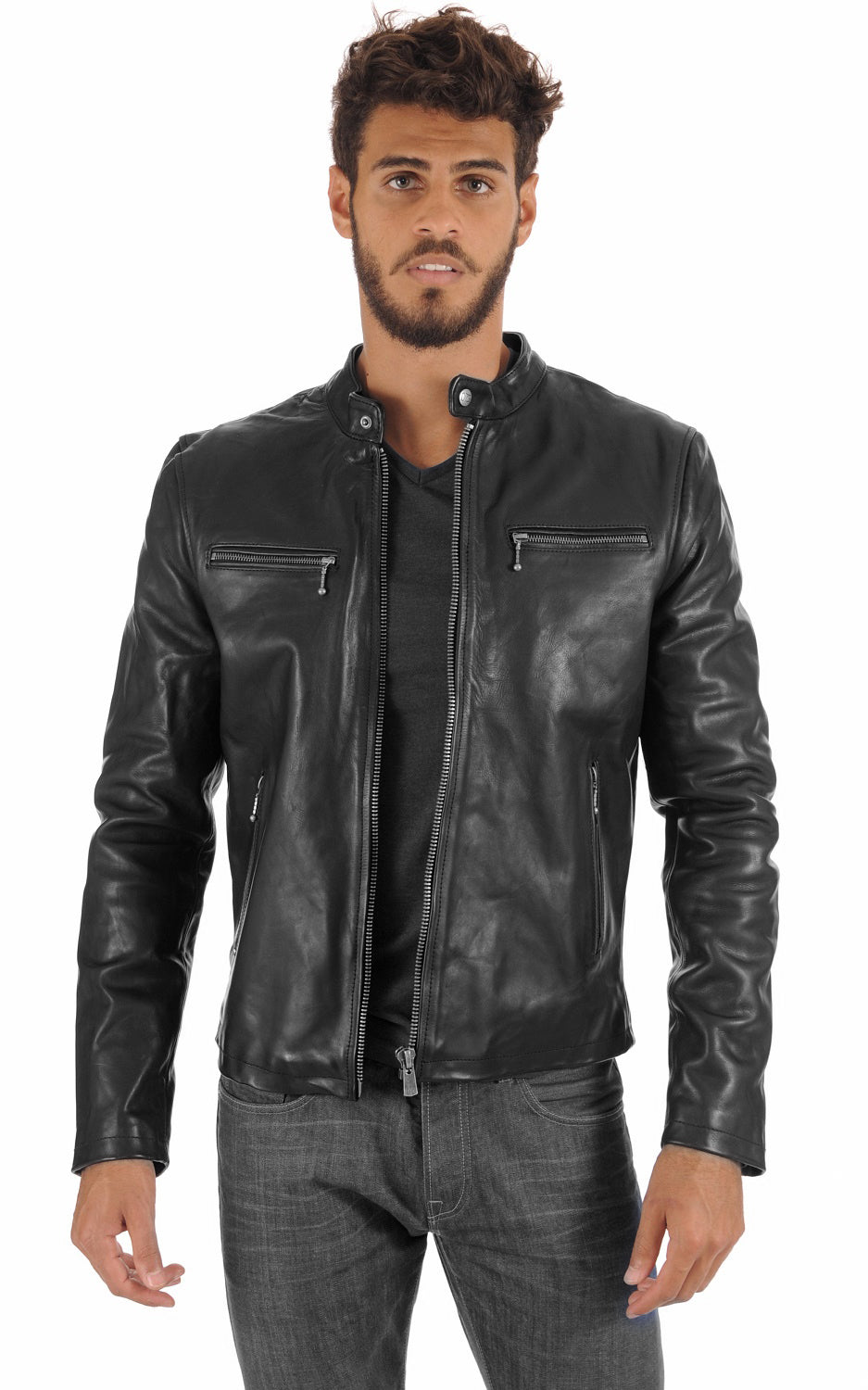 Men Genuine Leather Jacket MJ 66 SkinOutfit