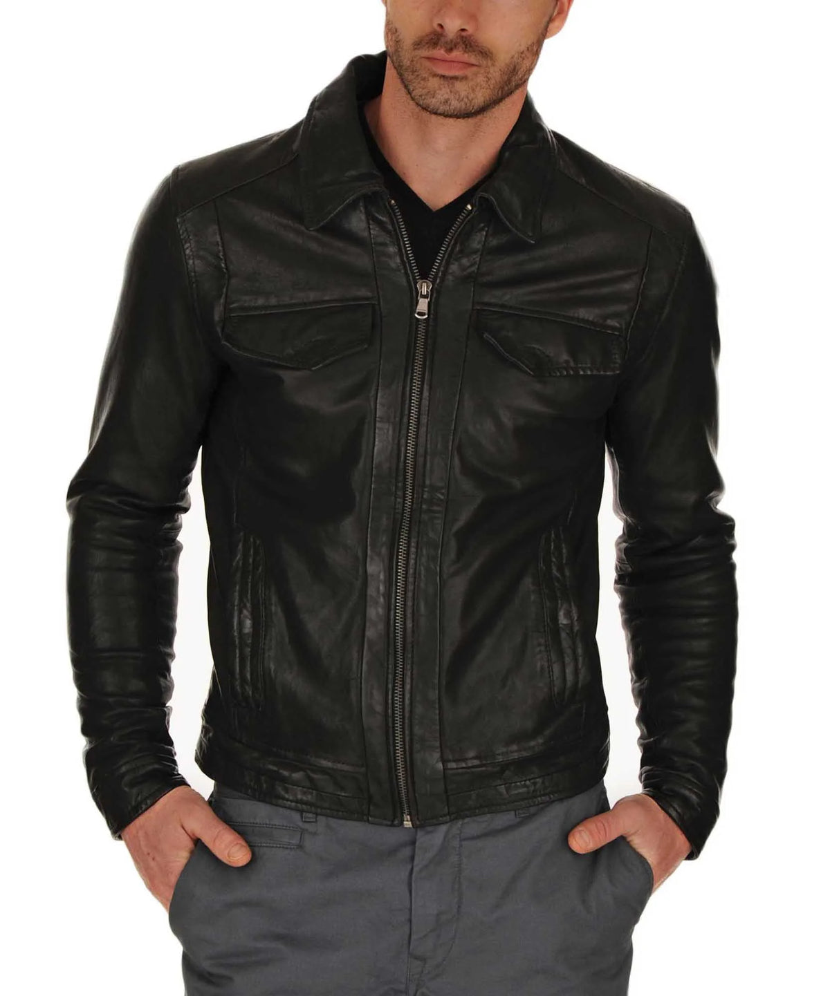 Chaqueta de piel de cordero auténtica para hombre MJ 67 