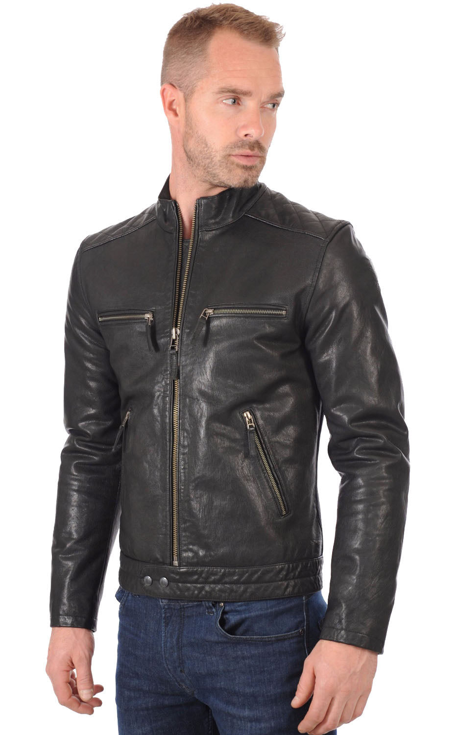 Men Genuine Leather Jacket MJ 70