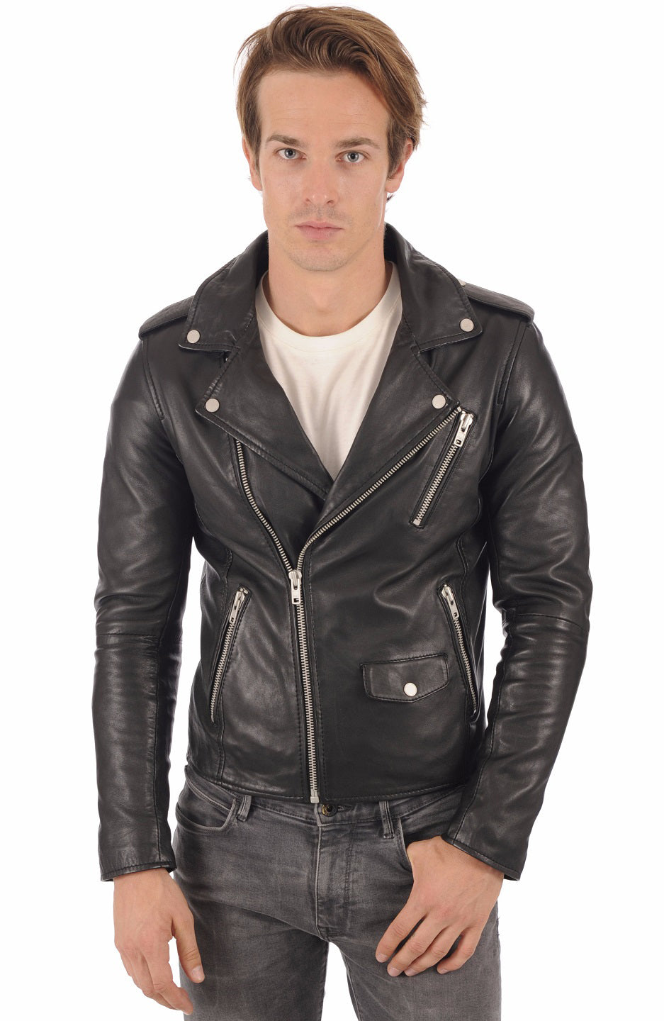 Men Genuine Leather Jacket MJ 73