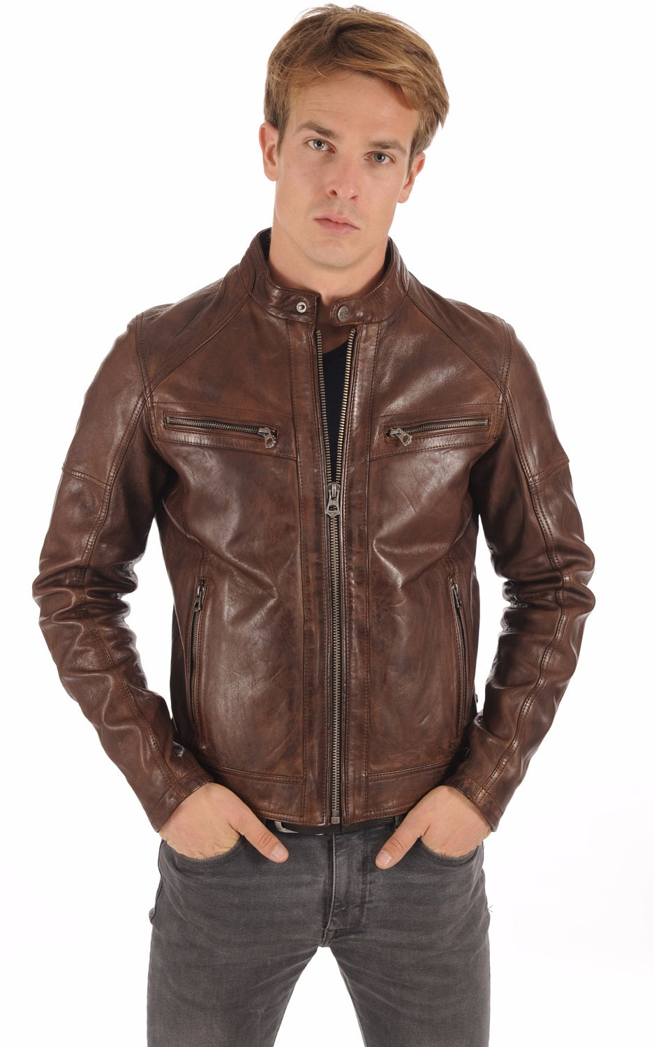 Men Genuine Leather Jacket MJ 93