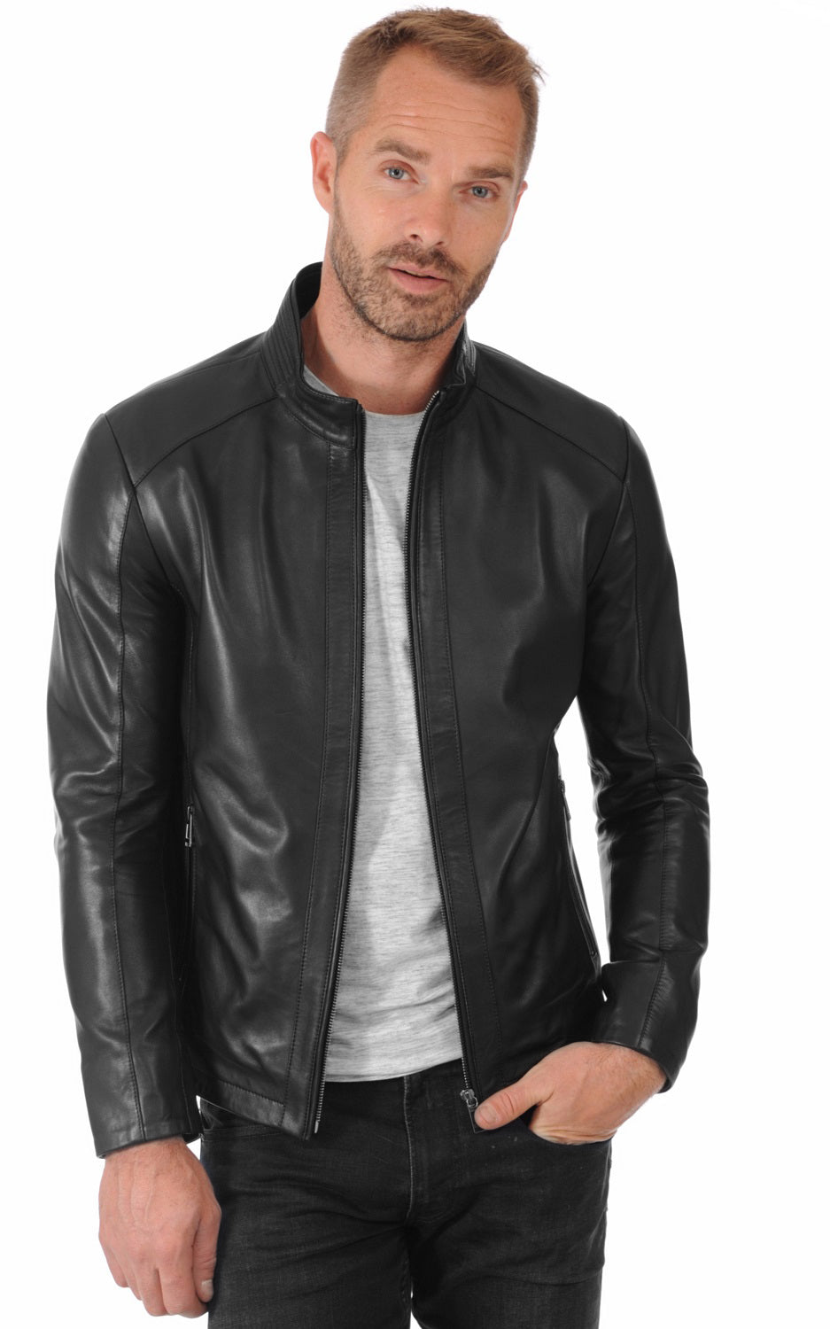 Men Genuine Leather Jacket MJ 98 SkinOutfit
