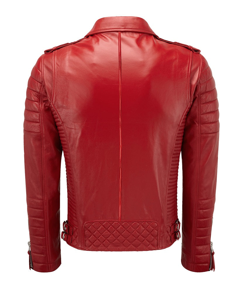 Men Biker Leather Jacket Red SkinOutfit