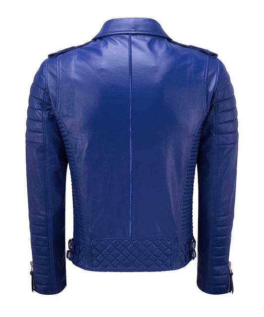 Men Biker Leather Jacket Royal Blue SkinOutfit