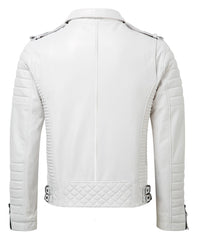 Men Biker Leather Jacket White SkinOutfit