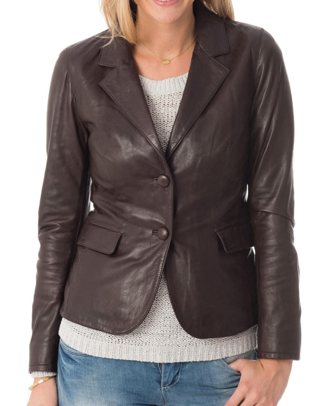 Women Genuine Leather Blazer Coat WB 05