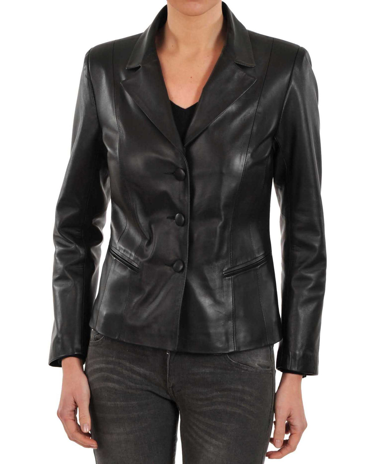 Women Genuine Leather Blazer Coat WB 22