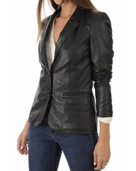Women Genuine Leather Blazer Coat WB 34