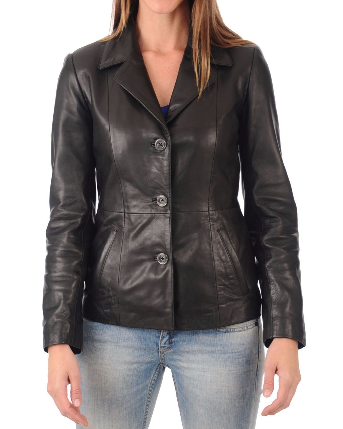 Women Genuine Leather Blazer Coat WB 38