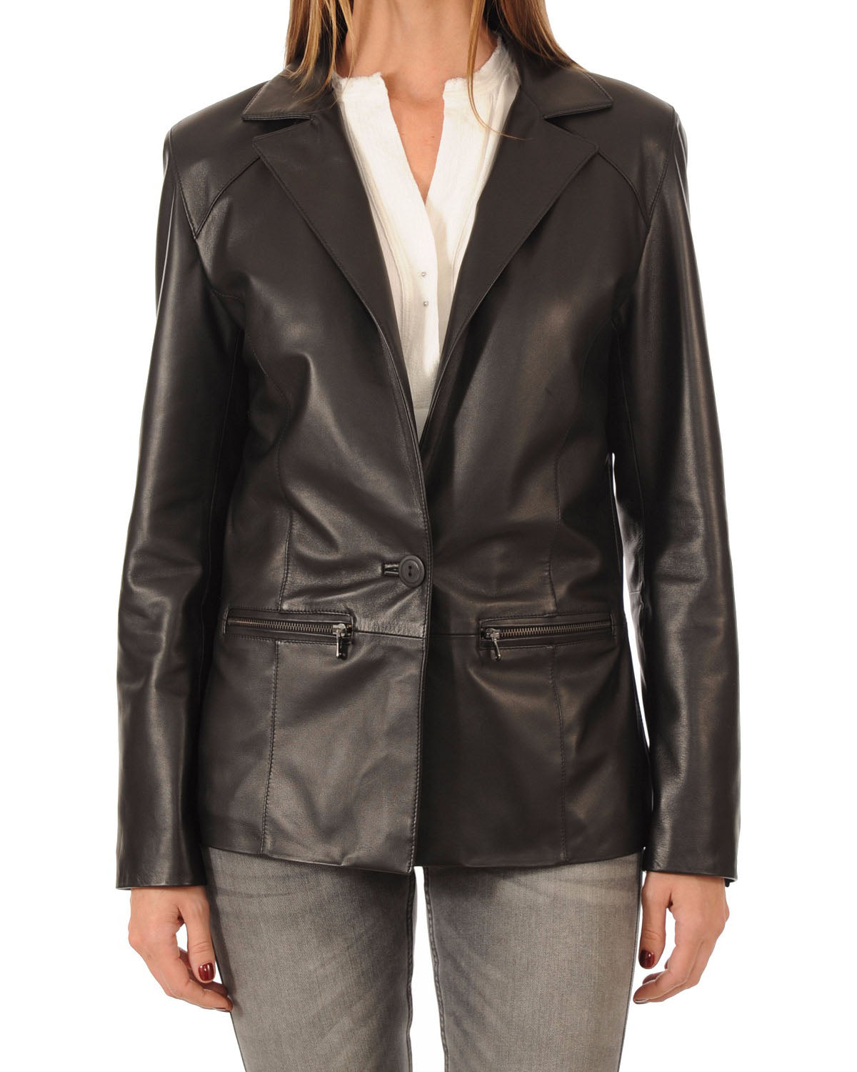 Women Genuine Leather Blazer Coat WB 42