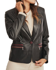 Women Genuine Leather Blazer Coat WB 60