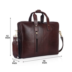 Genuine Leather Laptop Messenger Bags for Men and Women Brown Croco SkinOutfit