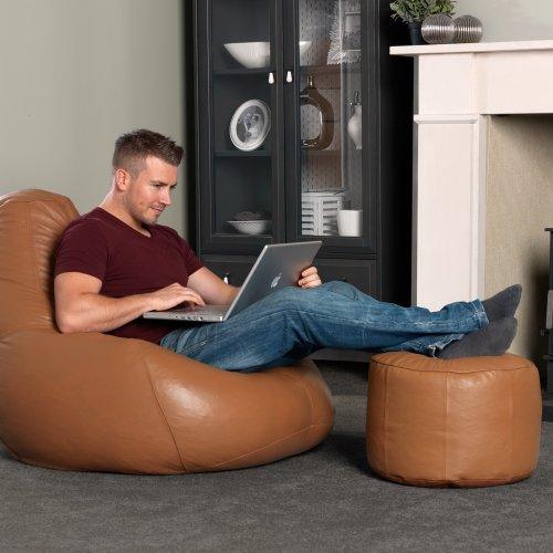 Genuine Cowhide Leather Ottoman Pouf Footrest Tan freeshipping - SkinOutfit