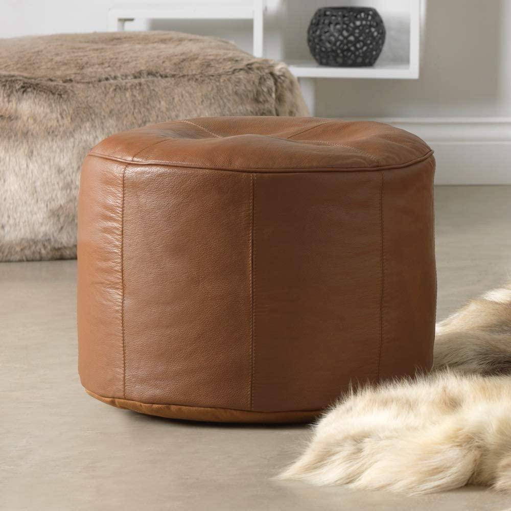 Genuine Cowhide Leather Ottoman Pouf Footrest Tan freeshipping - SkinOutfit