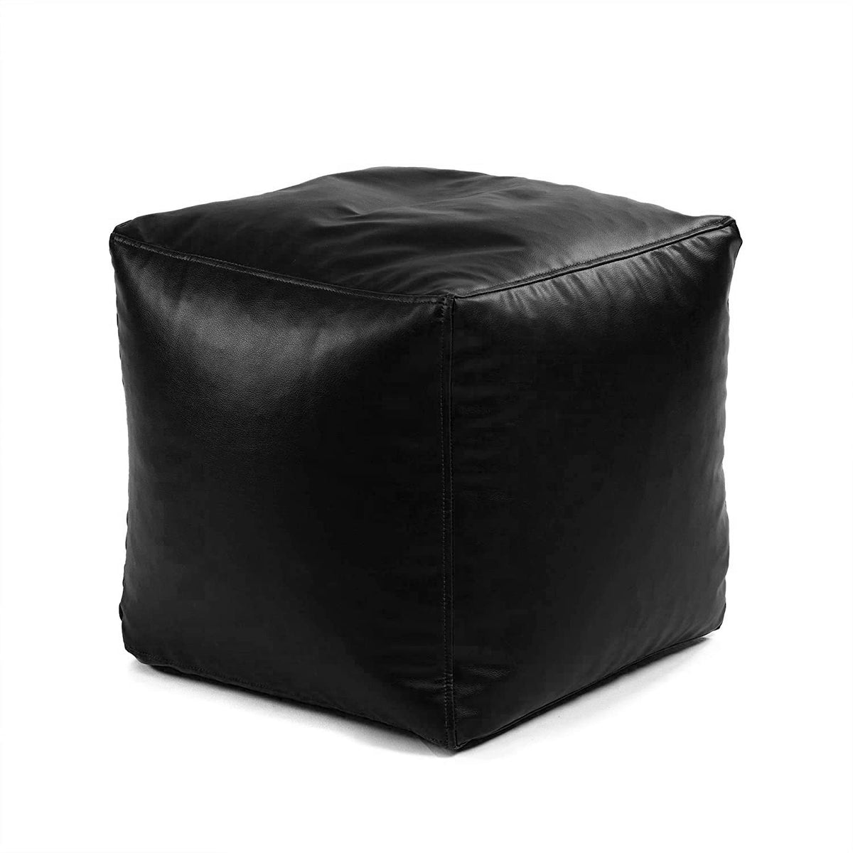 Genuine Cowhide Leather Square Ottoman Pouf Footrest Black