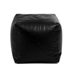 Genuine Cowhide Leather Square Ottoman Pouf Footrest Black