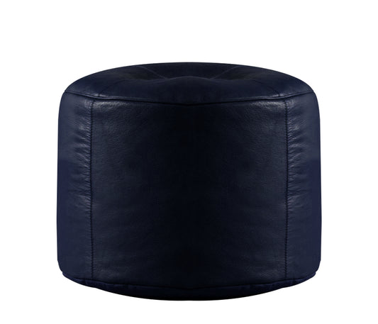 Genuine Cowhide Leather Ottoman Pouf Footrest Blue