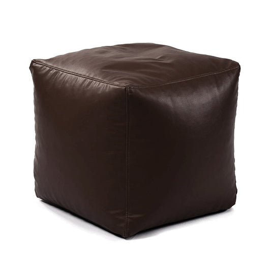 Genuine Cowhide Leather Square Ottoman Pouf Footrest Brown