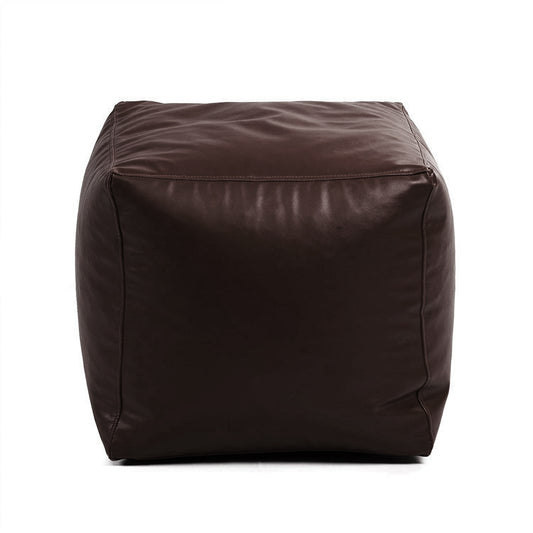 Genuine Cowhide Leather Square Ottoman Pouf Footrest Brown