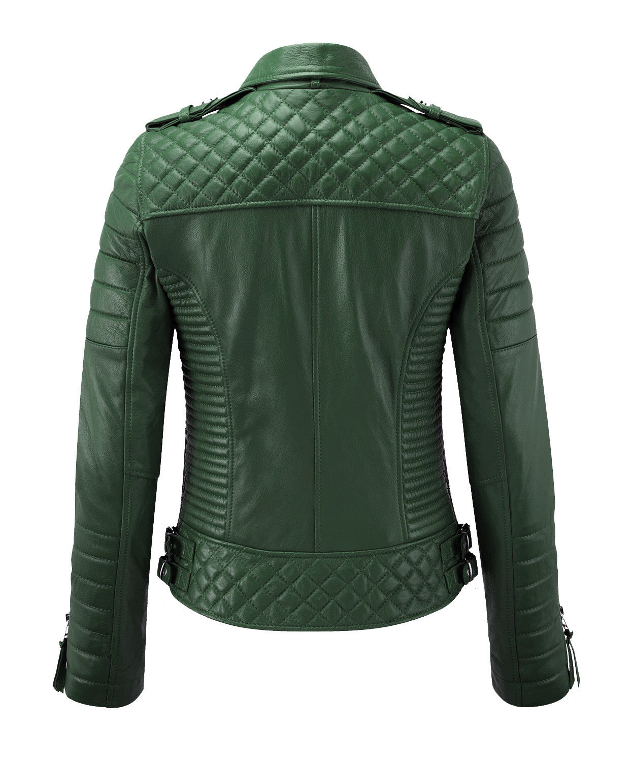 Women Biker Leather Jacket Dark Green freeshipping - SkinOutfit