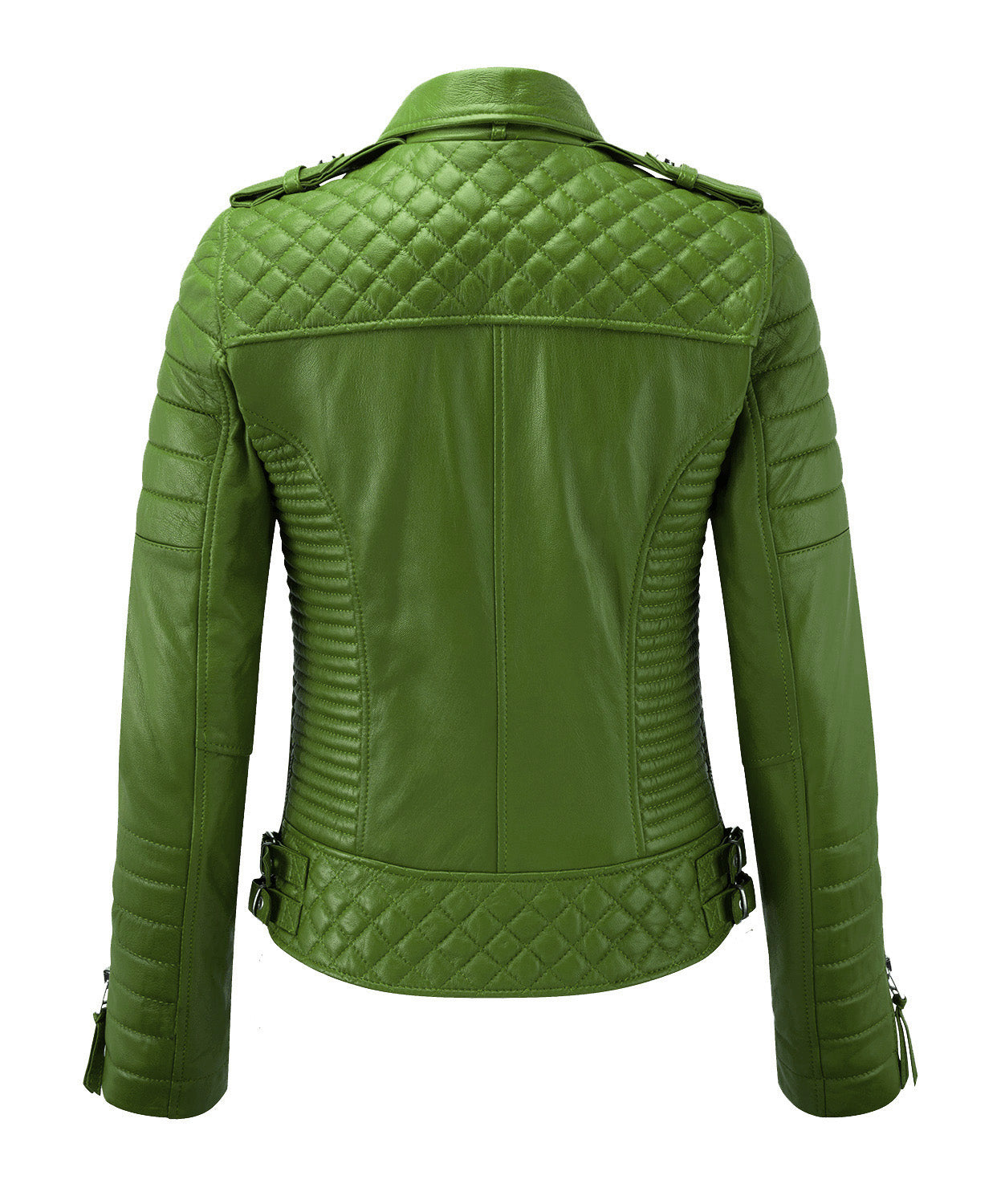 Women Biker Leather Jacket Green freeshipping - SkinOutfit