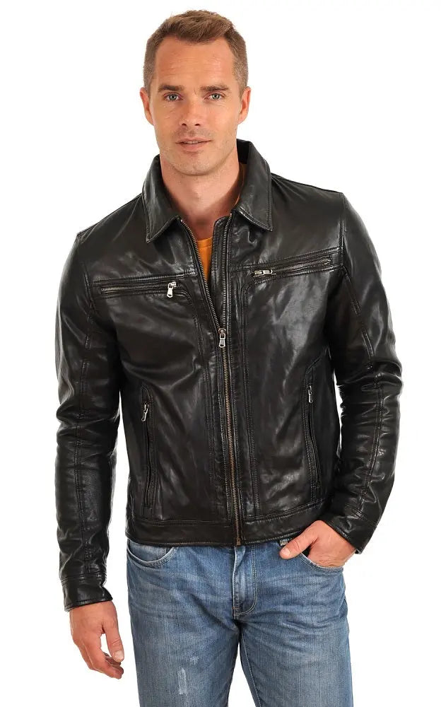 Men Genuine Leather Jacket MJ 64 freeshipping - SkinOutfit
