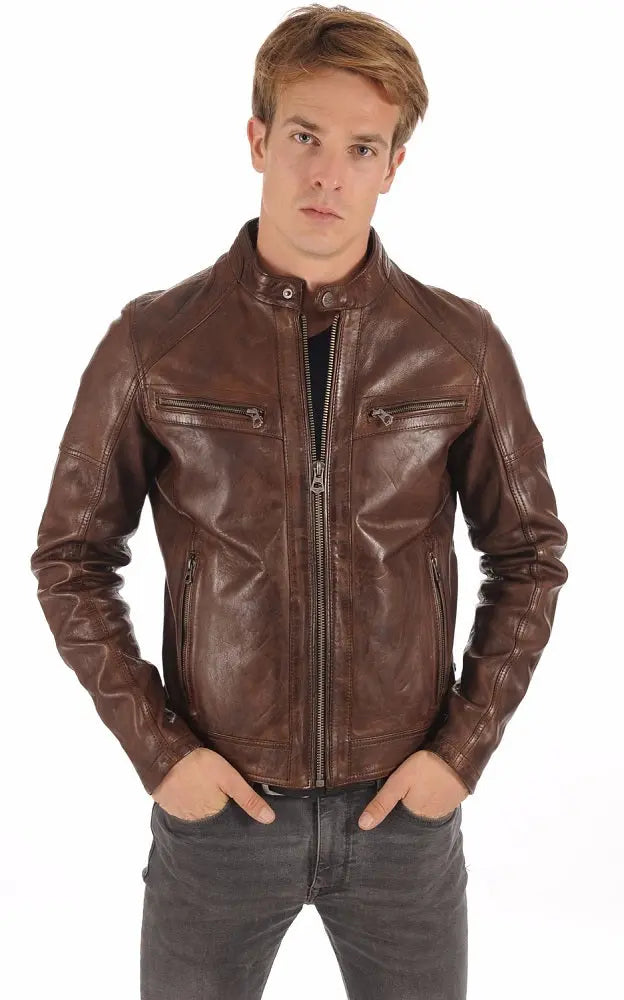 Men Genuine Leather Jacket MJ 93 freeshipping - SkinOutfit